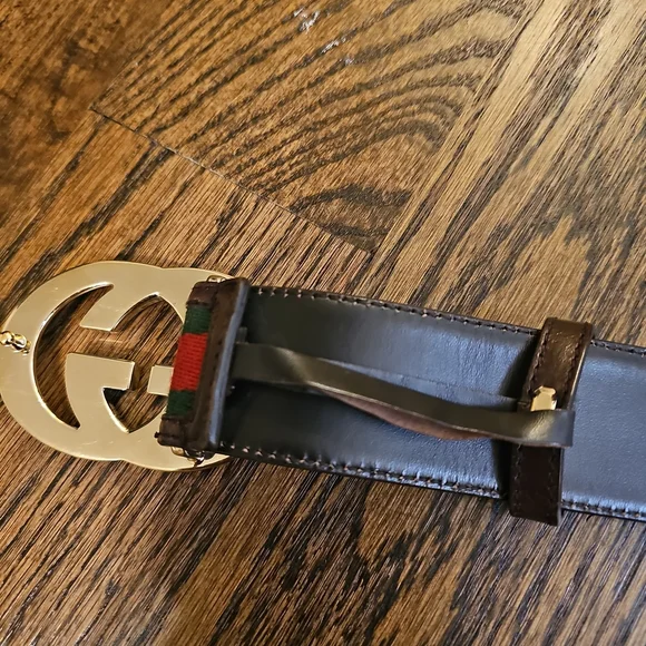 Gucci Women's Leather And Canvas Belt with Red and Green Stripes Vintage - Picture 10 of 11